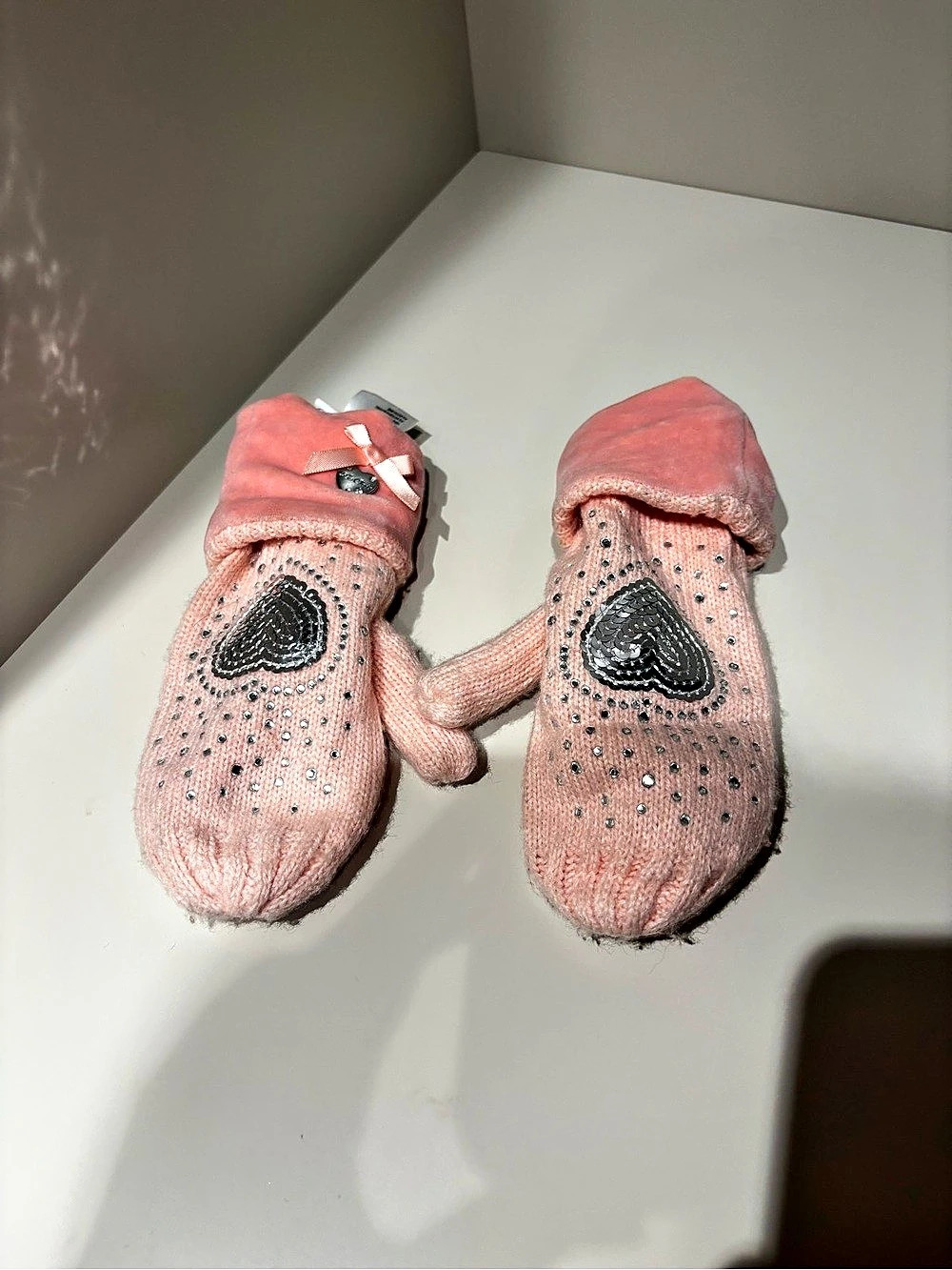 Le Chic Pink knit Mittens Girls M/L 4-6 New!